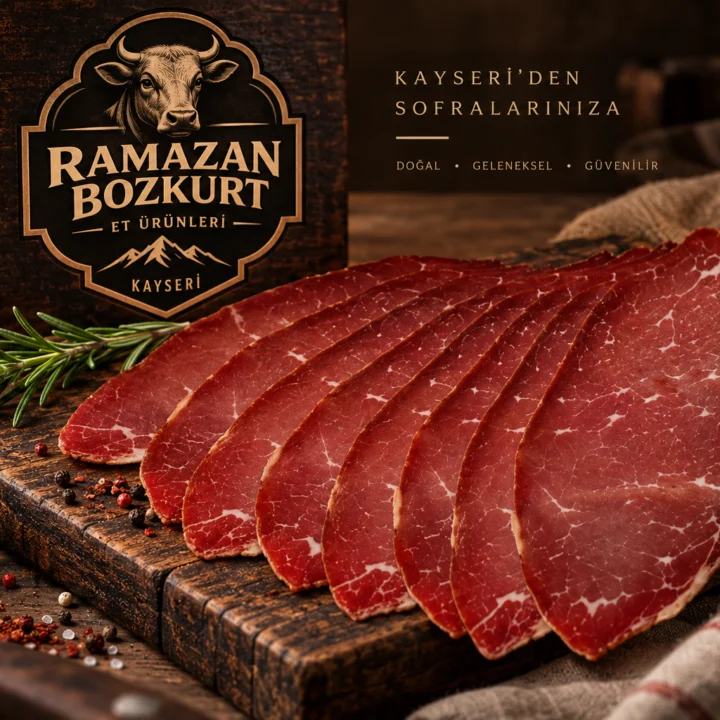 Kayseri pastırmasının saklama ve servis için hazırlanmış ürün görünümü